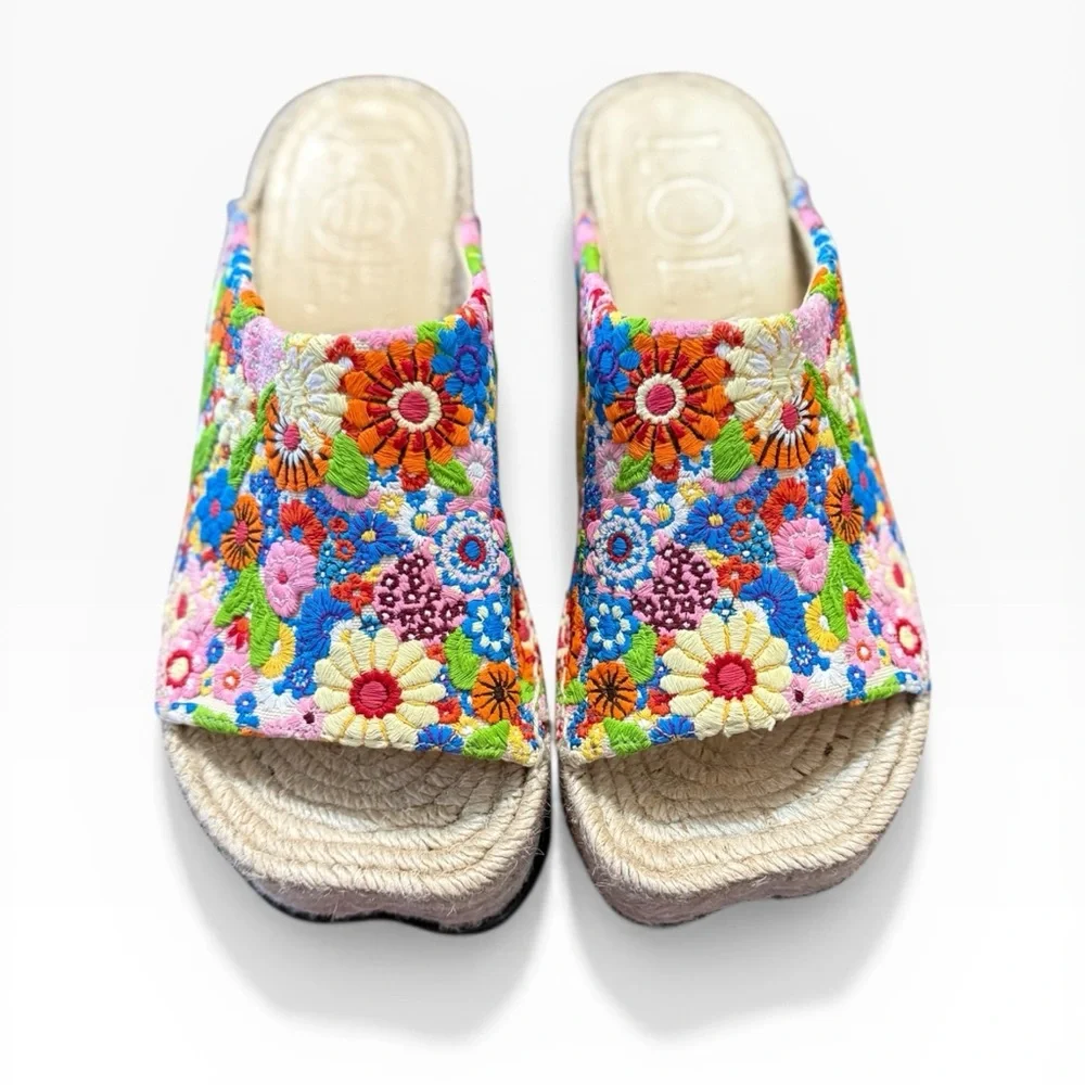 Loewe x Paula's Ibiza Petal Embroidered Canvas Platform Espadrille Mules EU 37